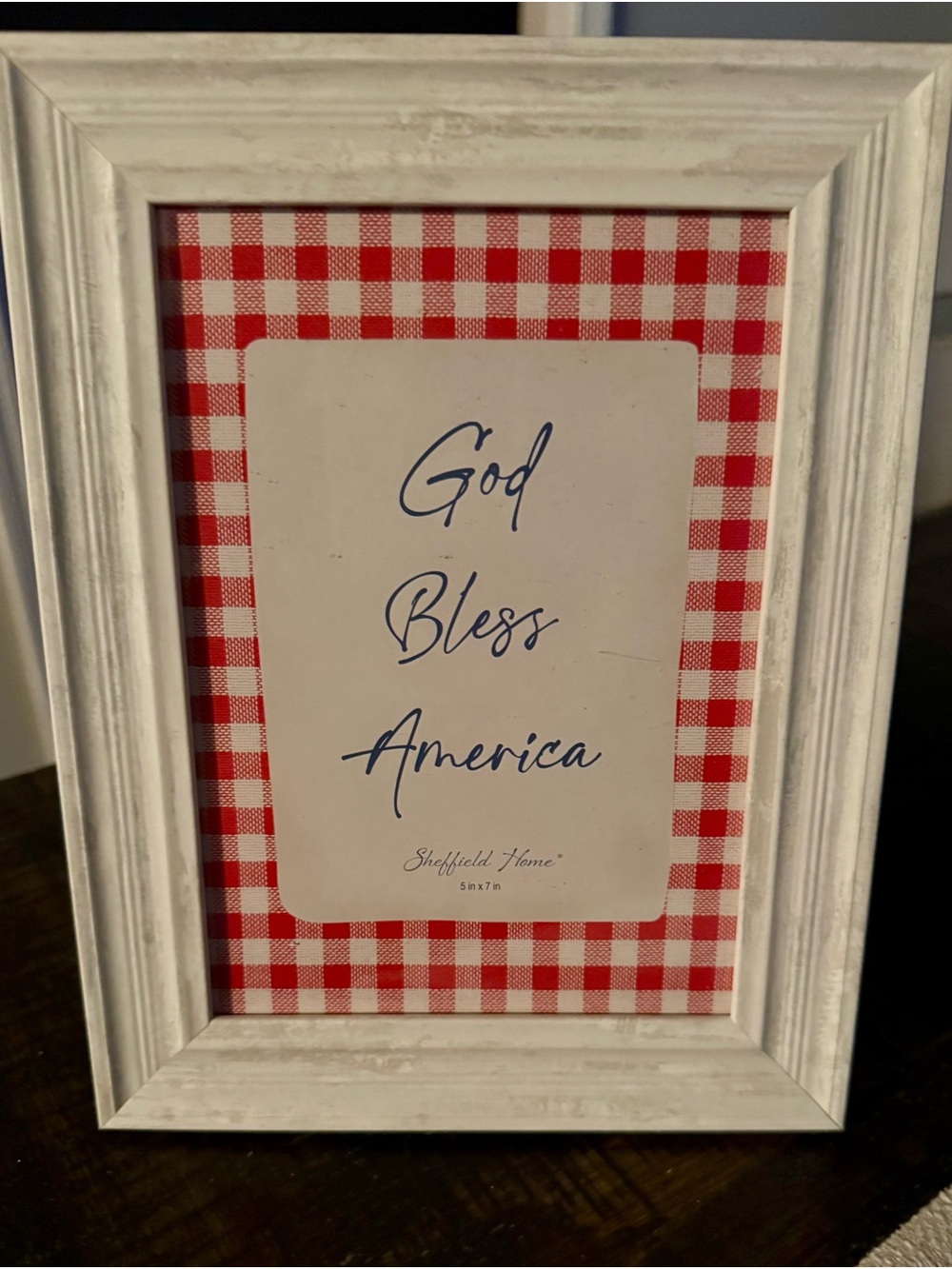 Sheffield Home White Frame with Red Check Mat and Blue Script Art